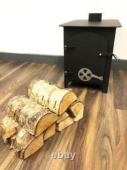 Metallic Black Log Stove Fire Burner Heater Wood Burner Workshop Cabin Patio