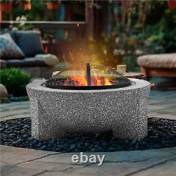 MgO Fire Pit, Round with BBQ Grill, Ø75cm Light Grey