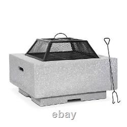 MgO Fire Pit, Square with BBQ Grill & Poker Light Grey