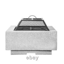 MgO Fire Pit, Square with BBQ Grill & Poker Light Grey