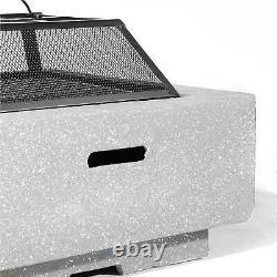 MgO Fire Pit, Square with BBQ Grill & Poker Light Grey