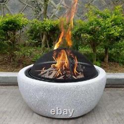 MgO Outdoor Large Grey BBQ Fire Pit Concrete Effect Fire Bowl/BBQ with Cover