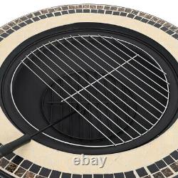 Mosaic Fire Pit Brazier Outdoor BBQ Grill Table Stove Heater Barbeque Firepit