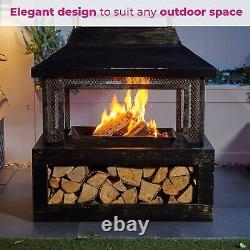 Neo Steel Outdoor Log Burner Fire Pit Chiminea Heater Mesh Surround and Storage