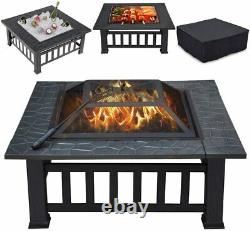 New Large Outdoor Fire Pit, BBQ Grill Square Garden Table Patio Log Burner Stove