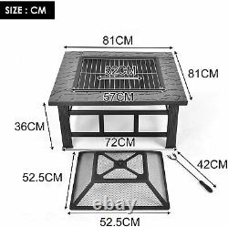 New Large Outdoor Fire Pit, BBQ Grill Square Garden Table Patio Log Burner Stove