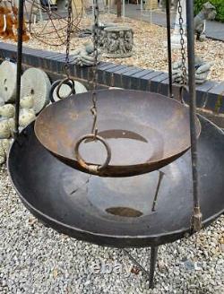 Original Iron Indian Kadai Fire Pit Bowl Includes Stand & Cooking Bowl