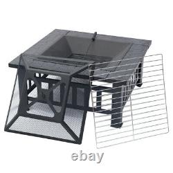 Outdoor 3 In 1 BBQ Brazier Fire Pit Garden Heater Square Table Firepit Stove