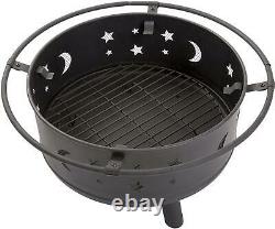 Outdoor 30 Inch Fire Pit Stars Moons Firepits Fireplace Burning Heater with Poke
