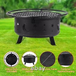 Outdoor 30 Inch Fire Pit Stars Moons Firepits Fireplace Burning Heater with Poke