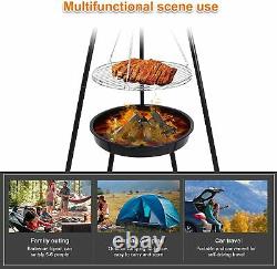 Outdoor BBQ Fire Pit Bowl Tripod Hanging Grill adjustable Camping Heater Burner