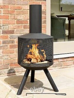 Outdoor Black Steel Chiminea Fire Pit Garden Chimney Heating Patio Heater