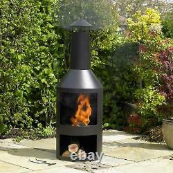 Outdoor Chiminea Garden Patio Log Burner Wood Fire Pit Heater With Steel Chimney