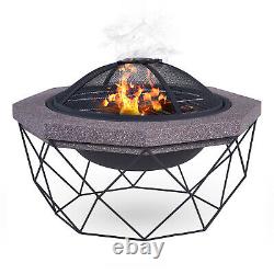 Outdoor Diamond Stand Fire Pit Brazier Mesh Spark Guard BBQ Grill Metal Poker