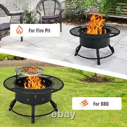 Outdoor Fire Pit 2-in-1 Wood Burning Fireplace with Adjustable Swivel BBQ Grate