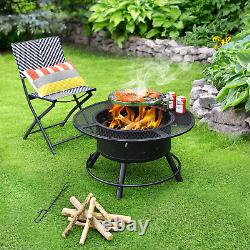 Outdoor Fire Pit 2-in-1 Wood Burning Fireplace with Adjustable Swivel BBQ Grate