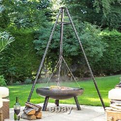 Outdoor Fire Pit BBQ Fire Bowl Garden Tripod Hanging Barbecue net Grill UK
