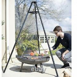 Outdoor Fire Pit BBQ Fire Bowl Garden Tripod Hanging Barbecue net Grill UK