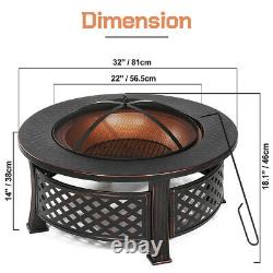 Outdoor Fire Pit BBQ Firepit Brazier Garden Round Table Stove Patio Heater 82cm