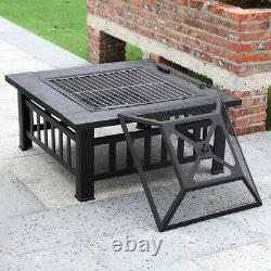 Outdoor Fire Pit BBQ Firepit Brazier Garden Square Stove Table Patio Heater 81cm