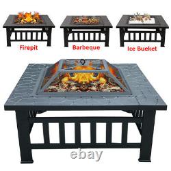 Outdoor Fire Pit BBQ Firepit Brazier Garden Square Stove Table Patio Heater 81cm