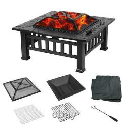Outdoor Fire Pit BBQ Firepit Brazier Garden Square Table Stove Patio Heater UK