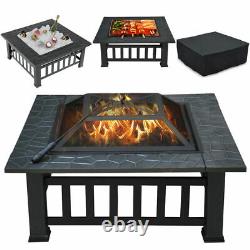 Outdoor Fire Pit BBQ Large Firepit Brazier Square Stove Patio Heater Xmas Gift