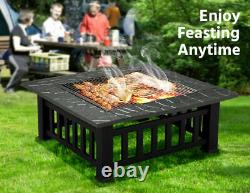 Outdoor Fire Pit BBQ Large Firepit Brazier Square Stove Patio Heater Xmas Gift