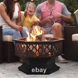 Outdoor Fire Pit Black Steel Garden Heater Burner for Wood & Charcoal UK