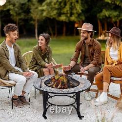 Outdoor Fire Pit Bowl 2-in-1 on Wheels, Patio Heater & Cooking BBQ Grill, Mosaic