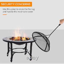 Outdoor Fire Pit Bowl 2-in-1 on Wheels, Patio Heater & Cooking BBQ Grill, Mosaic