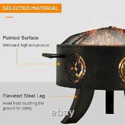Outdoor Fire Pit Charcoal Log Wood Burner Firebowl with Screen Cover & Poker