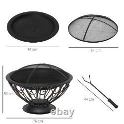 Outdoor Fire Pit Metal Fireplace Log Grate and Rainproof Cover Patio Heater