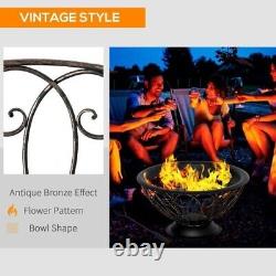 Outdoor Fire Pit Metal Fireplace Log Grate and Rainproof Cover Patio Heater