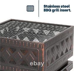 Outdoor Fire Pit Metal Round Charcoal Log Wood Screen Cover Black
