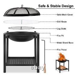 Outdoor Fire Pit, Patio Heater Wood Charcoal Burner Brazier with Grill Rack Poke