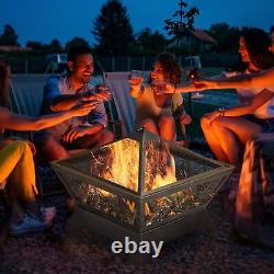 Outdoor Fire Pit Portable Wood Burning Firepit with Spark Screen Cover for Patio