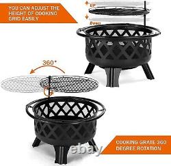 Outdoor Fire Pit With BBQ Grill, Patio Heater, Log Wood Burner, Round Fire Bowl