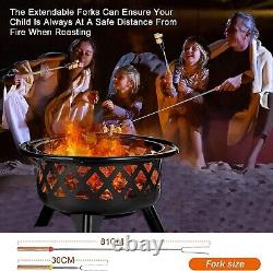 Outdoor Fire Pit With BBQ Grill, Patio Heater, Log Wood Burner, Round Fire Bowl