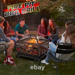 Outdoor Fire Pit and BBQ Bowl Square Garden Patio Extra Large Barbecue Grill