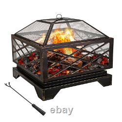 Outdoor Fire Pit and BBQ Bowl Square Garden Patio Extra Large Barbecue Grill