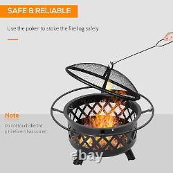 Outdoor Fire Pit with Grill Cooking Grate With Cover Fire Poker for Yard Patio
