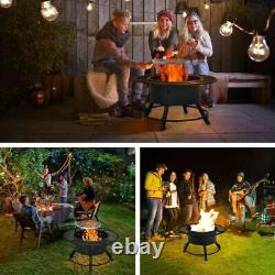 Outdoor Fire Pit with Removable BBQ Grill and Log Grate