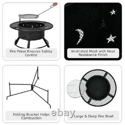 Outdoor Fire Pit with Removable BBQ Grill and Log Grate