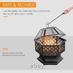 Outdoor Fire Pit with Screen Cover, Portable Wood Burning Firebowl