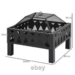 Outdoor Fire Pit with Screen Cover, Wood Burner, Log Burning Bowl