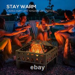 Outdoor Fire Pit with Screen Cover, Wood Burner, Log Burning Bowl