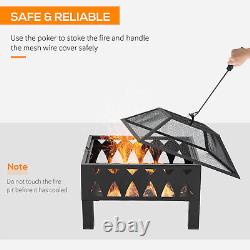 Outdoor Fire Pit with Screen Cover, Wood Burner, Log Burning Bowl