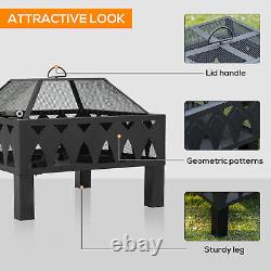 Outdoor Fire Pit with Screen Cover, Wood Burner, Log Burning Bowl