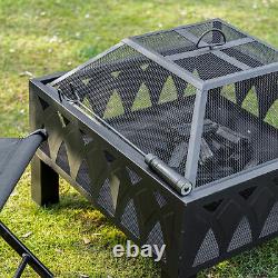 Outdoor Fire Pit with Screen Cover, Wood Burner, Log Burning Bowl